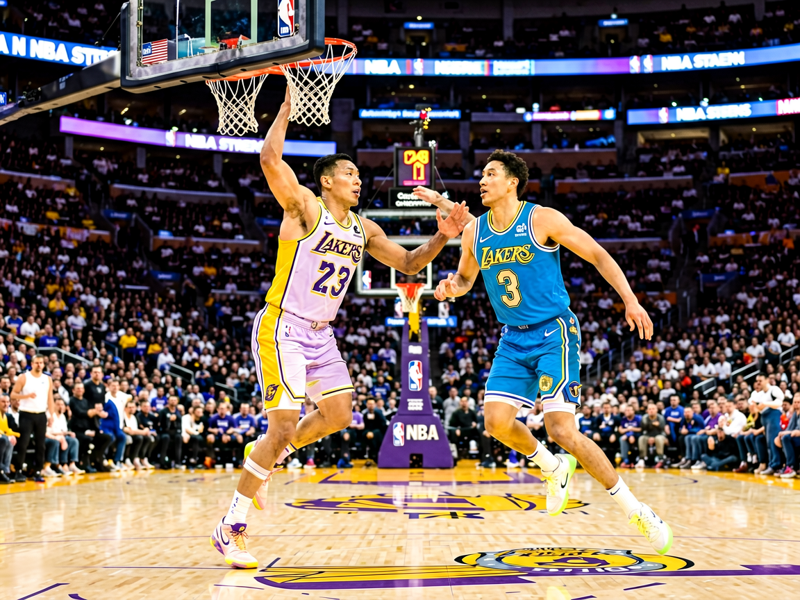 NBA季后赛湖人勇士对决，球场精彩瞬间